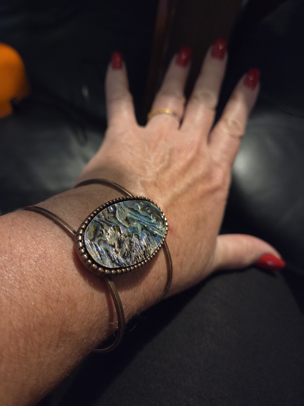 Abalone Shell Cuff Bracelet - Iridescent Blue-Green